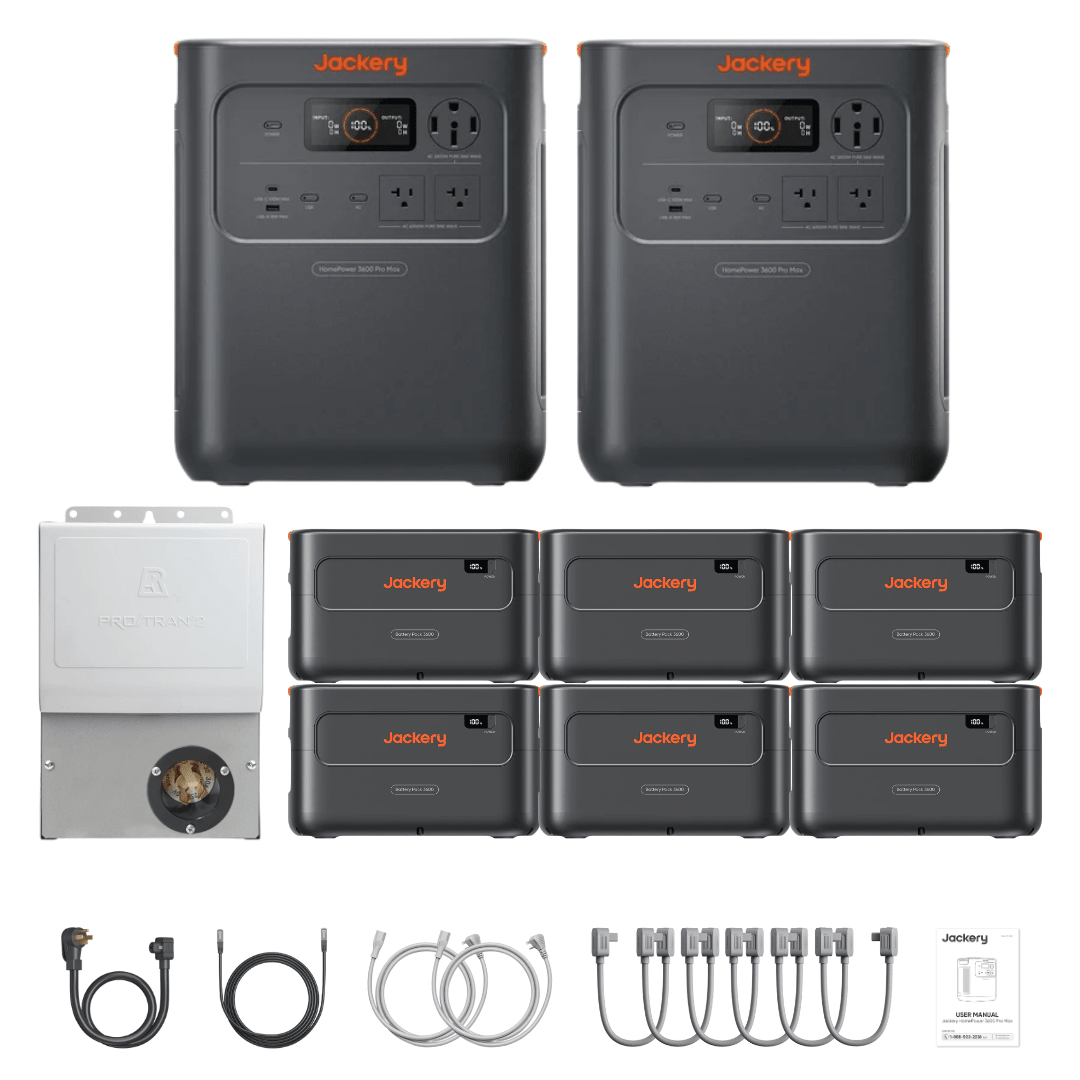 2 x Jackery HomePower 3600 Pro Max + Extra Batteries + Manual Transfer Switch + Cables