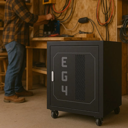 EG4 3-Slot Enclosed Steel Battery Rack with Casters | Locking Cabinet